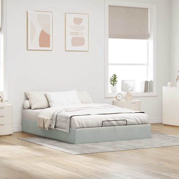Ottoman Bett 140x200 cm Hellgrau Samt