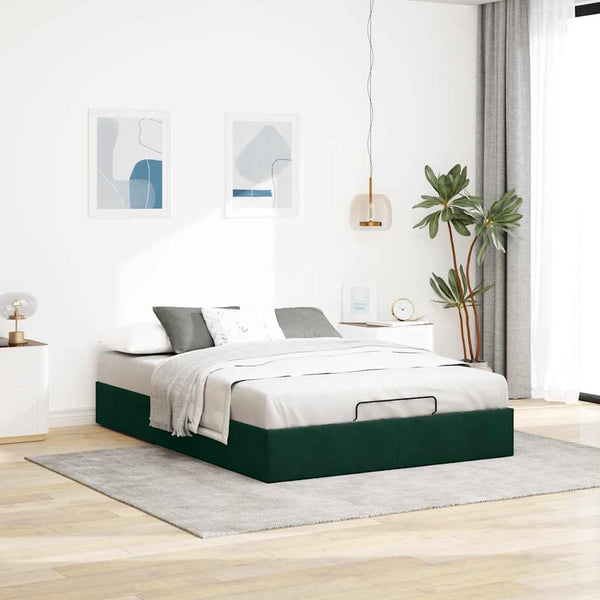 Ottoman Bett Dunkelgrün 140x200 cm Samt