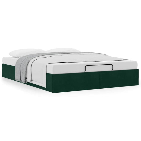 Ottoman Bett Dunkelgrün 140x200 cm Samt