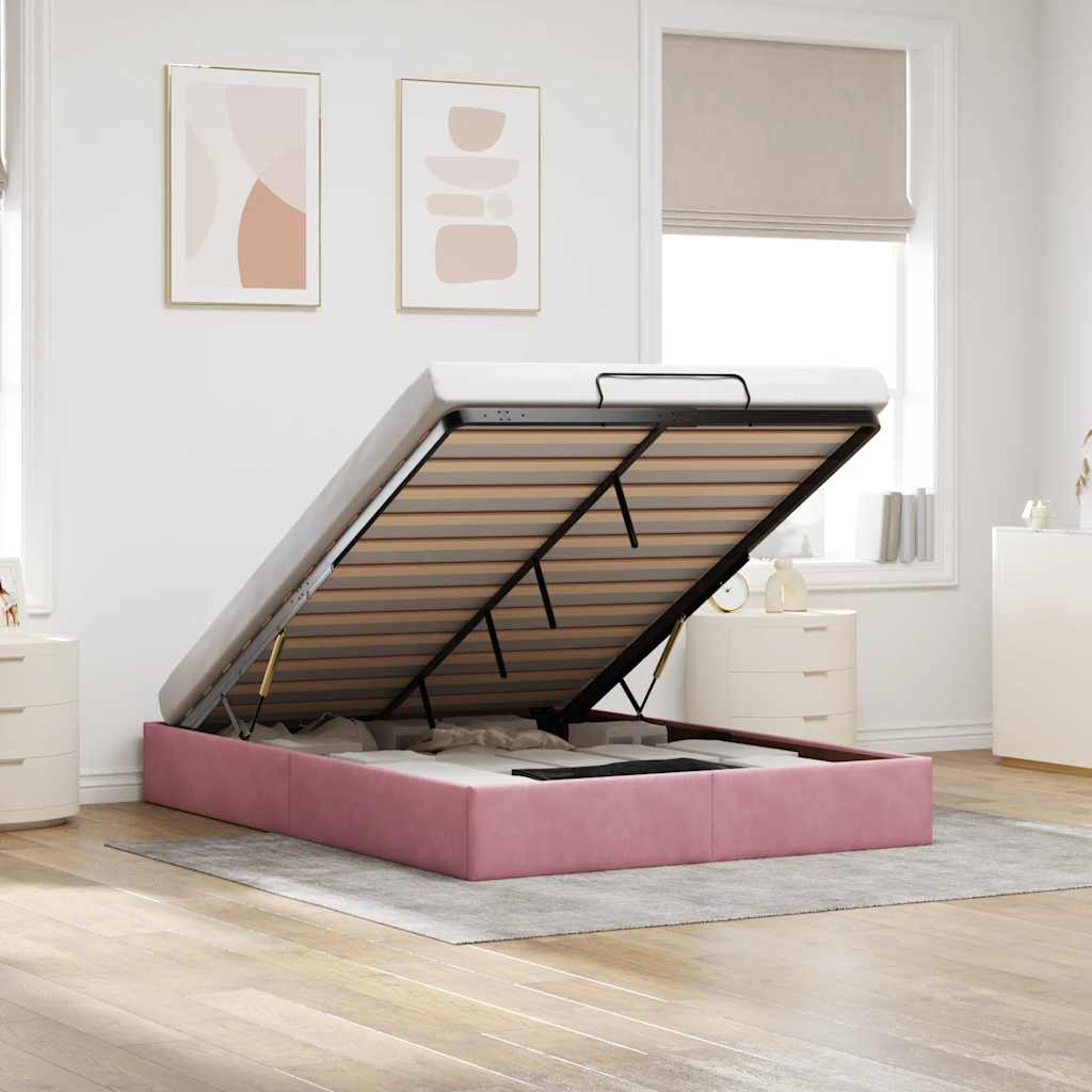 Ottoman Bett Rosa 140x200 cm Samt