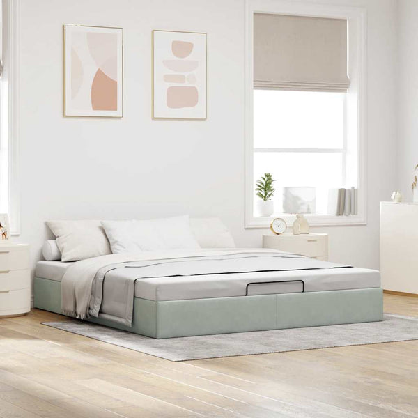 Ottoman Bett 160x200 cm Hellgrau Samt