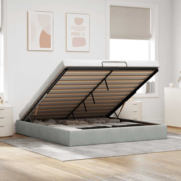 Ottoman Bett 160x200 cm Hellgrau Samt