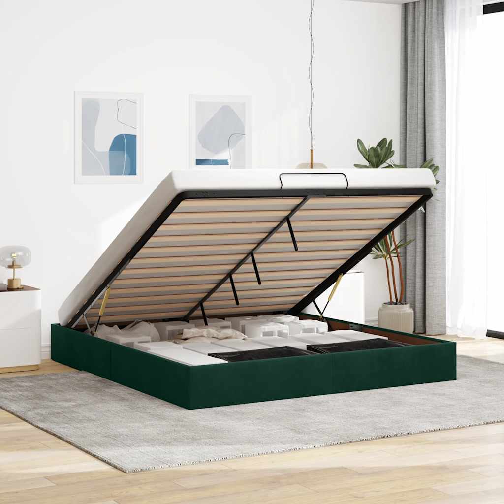 Ottoman Bett Dunkelgrün Samt 160x200 cm