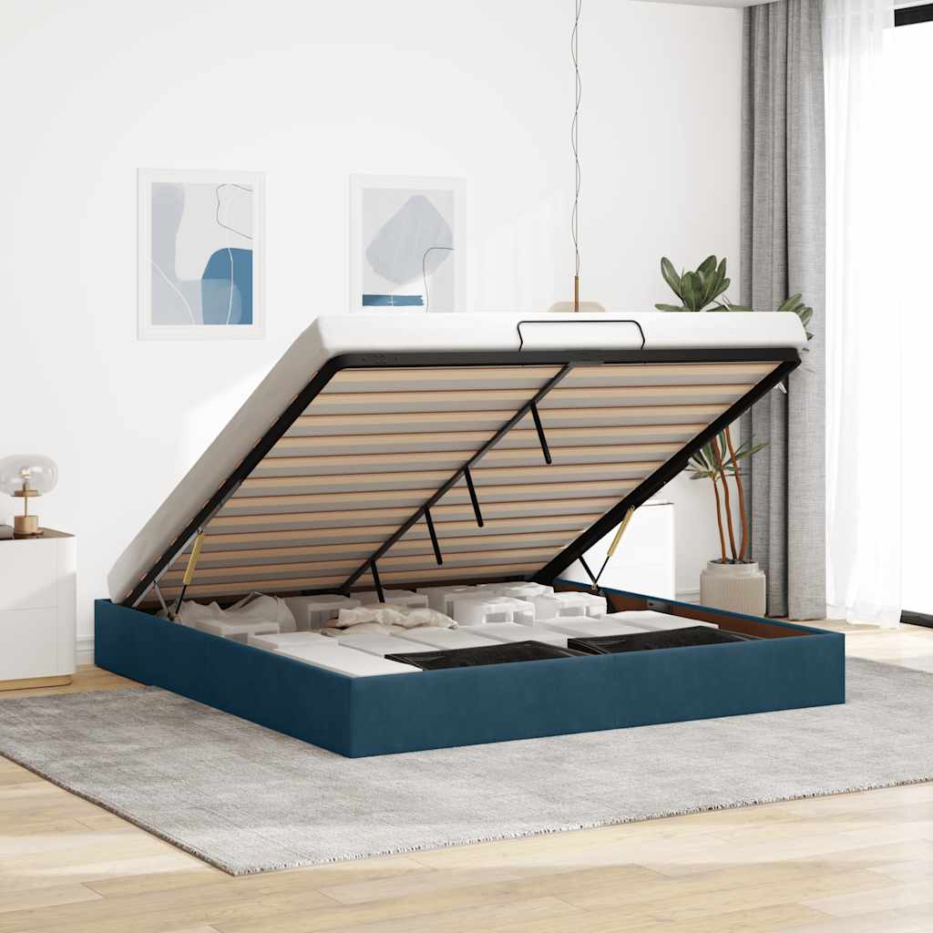 Ottoman Bett Dunkelblau Samt 160x200 cm
