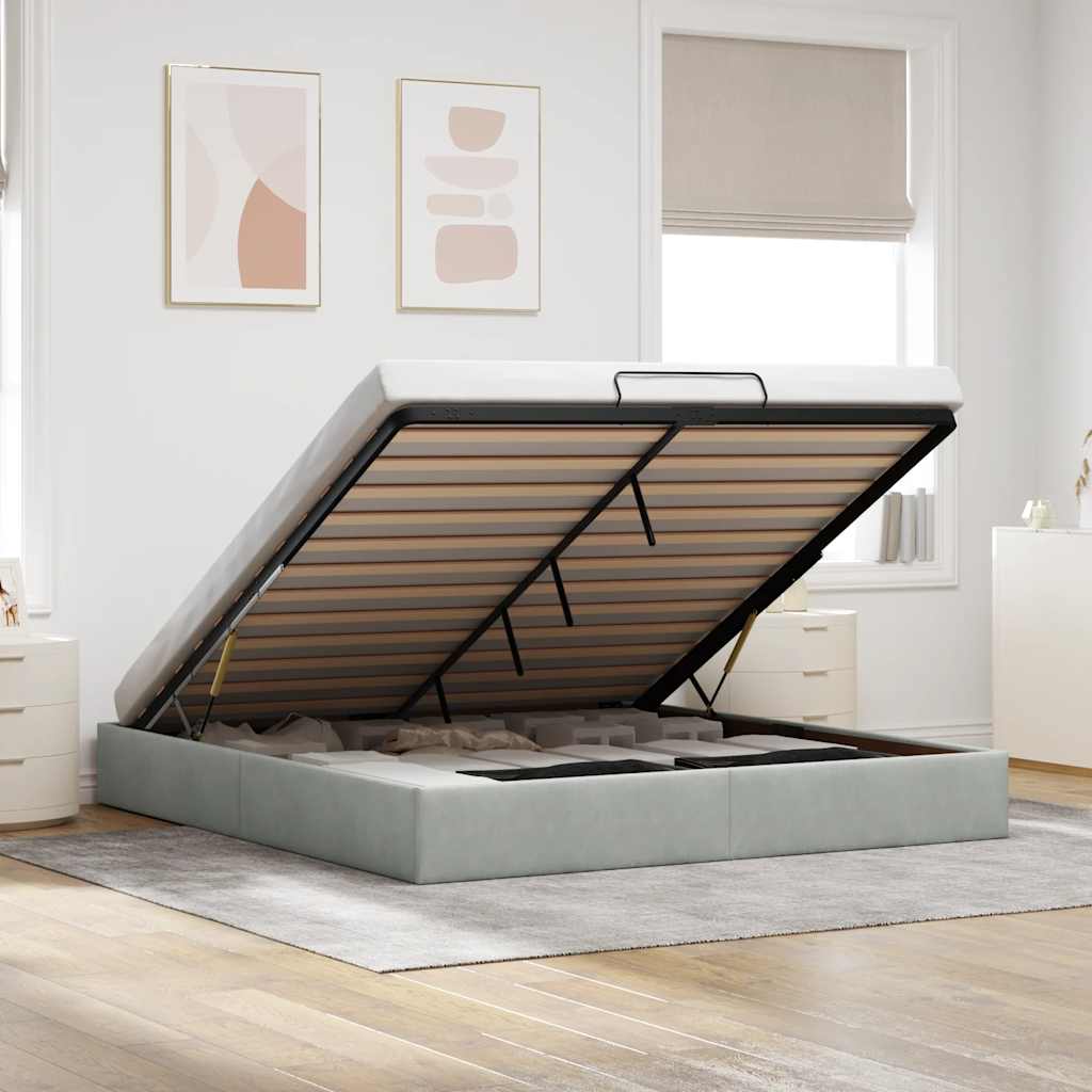 Ottoman Bett Hellgrau Samt 180x200 cm