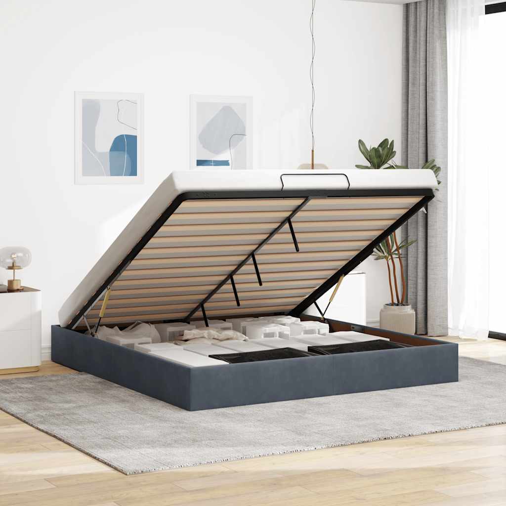 Ottoman Bett Dunkelgrau 180x200 cm Samt