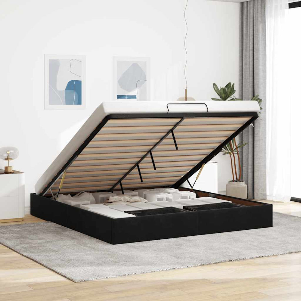 vidaXL Lit-coffre sans matelas Noir 180x200 cm Velours