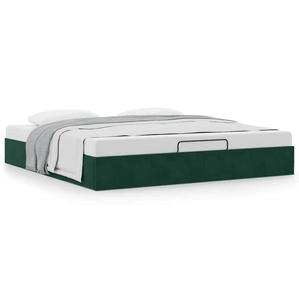 Ottoman Bett Dunkelgrün 180x200 cm Samt