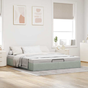 Ottoman Bett Hellgrau Samt 200x200 cm