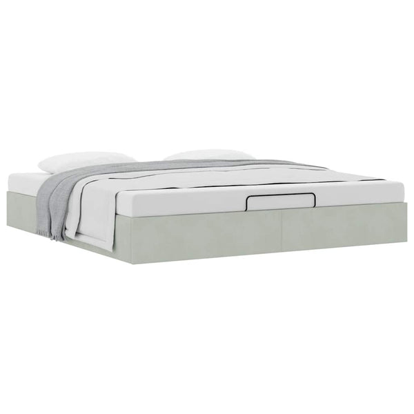 Ottoman Bett Hellgrau Samt 200x200 cm