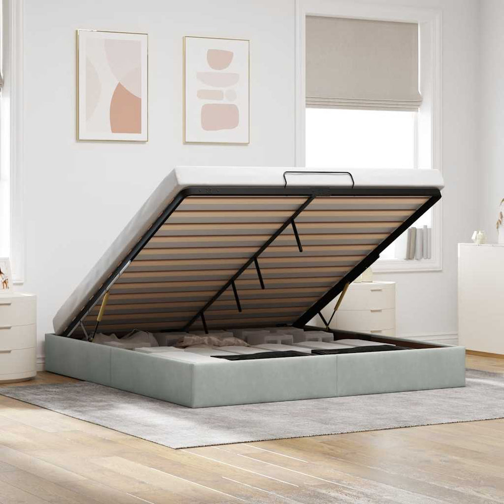 Ottoman Bett Hellgrau Samt 200x200 cm