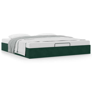 Ottoman Bett Dunkelgrün 200x200 cm Samt