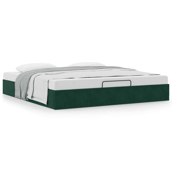 Ottoman Bett Dunkelgrün 200x200 cm Samt