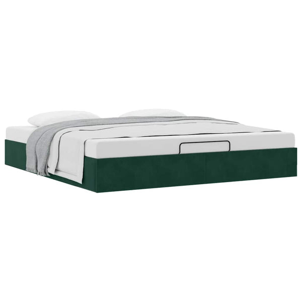 Ottoman Bett Dunkelgrün 200x200 cm Samt