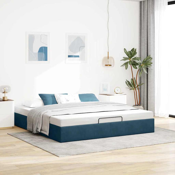Ottoman Bett Dunkelblau Samt 200x200 cm