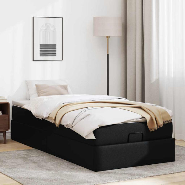 Ottoman Bett mit Matratze 80x200 cm Kunstleder Schwarz