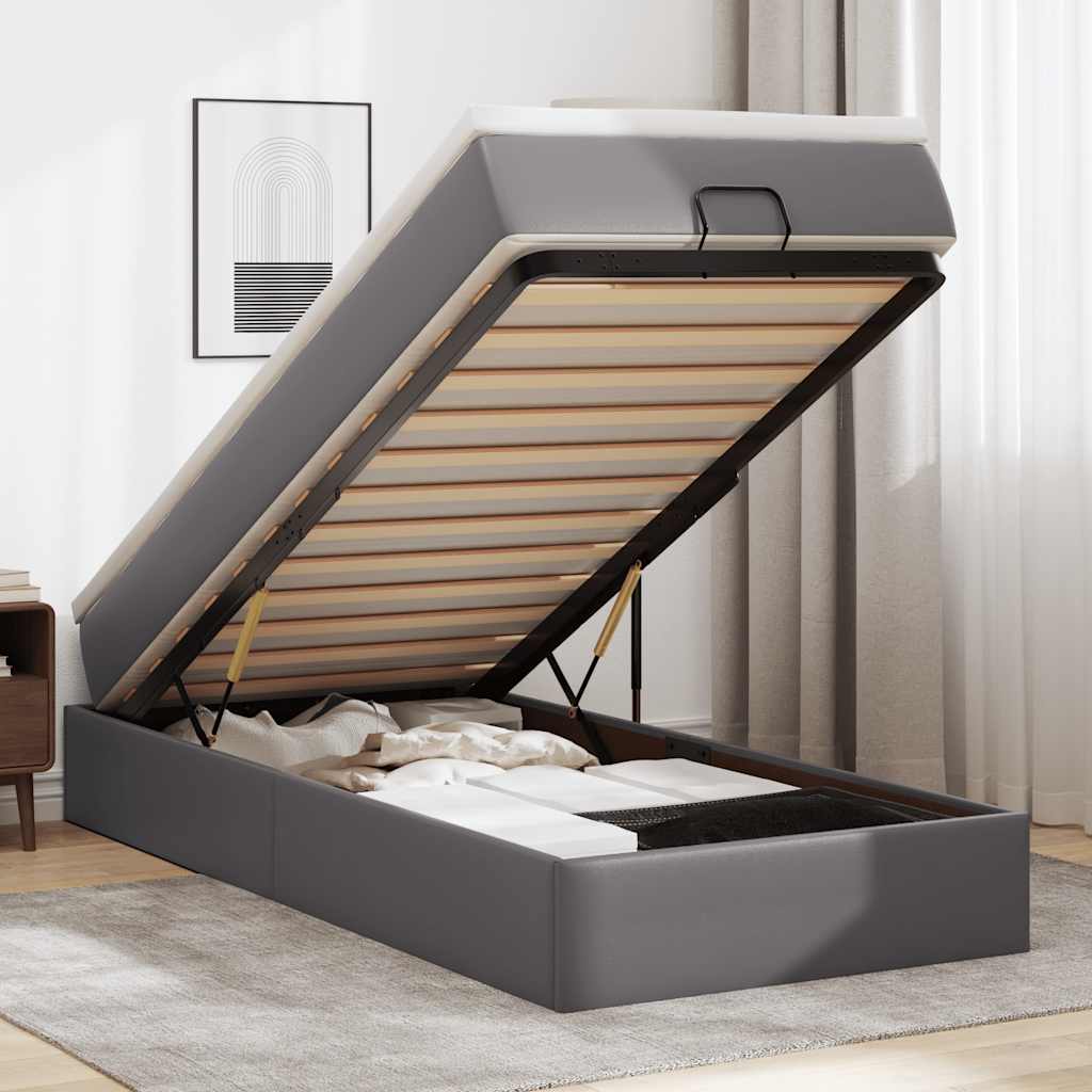 Ottoman Bett mit Matratze Grau 80x200 cm