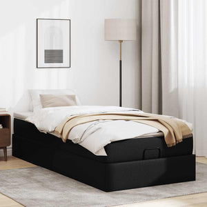 Ottoman Bett mit Matratze 90x190 cm Kunstleder Schwarz