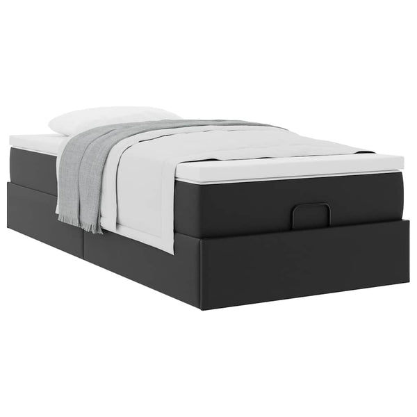 Ottoman Bett mit Matratze 90x190 cm Kunstleder Schwarz