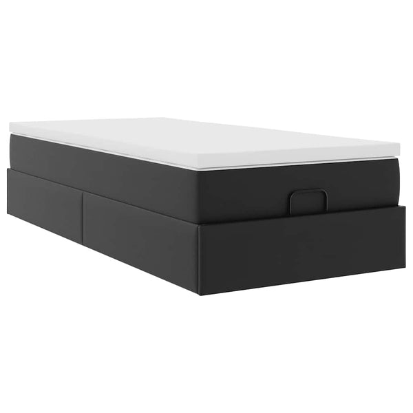Ottoman Bett mit Matratze 90x190 cm Kunstleder Schwarz