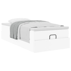 Ottoman Bett mit Matratze 90x190 cm Kunstleder Weiß