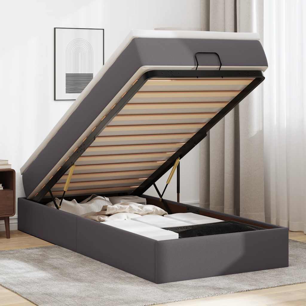Ottoman Bett mit Matratze Grau 90x190 cm
