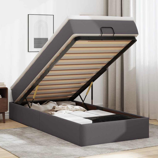 Ottoman Bett mit Matratze Grau 90x190 cm