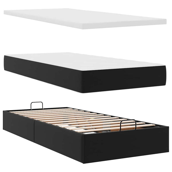 Ottoman Bett mit Matratze 90x200 cm Kunstleder Schwarz