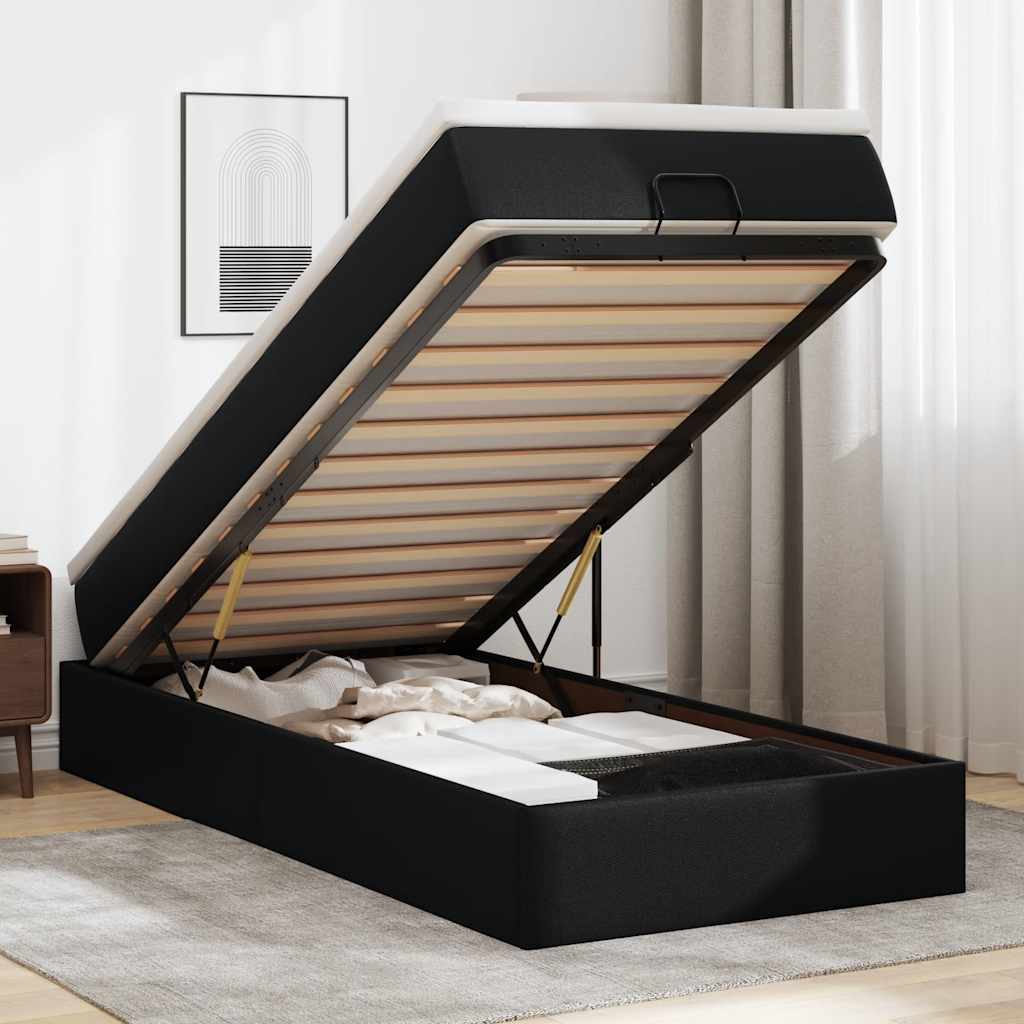 Ottoman Bett mit Matratze 90x200 cm Kunstleder Schwarz