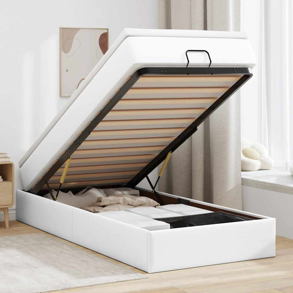 vidaXL Lit ottoman avec matelas Blanc 90x200 cm Similicuir
