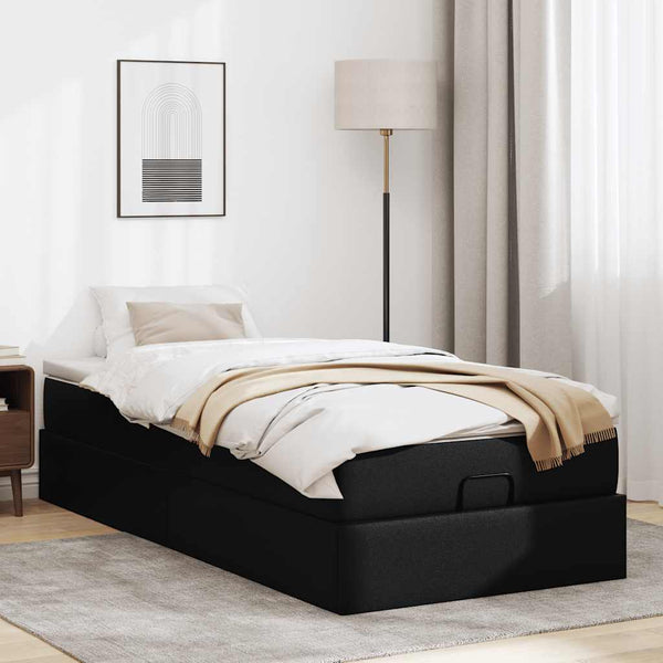 Ottoman Bett mit Matratze 100x200 cm Kunstleder Schwarz