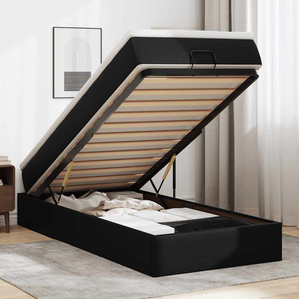 Ottoman Bett mit Matratze 100x200 cm Kunstleder Schwarz