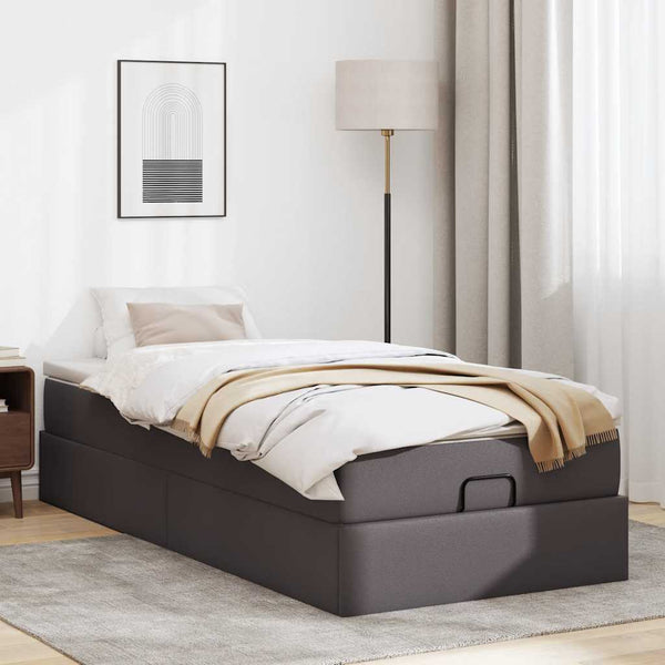 vidaXL Lit coffre avec matelas gris 100x200 cm similicuir