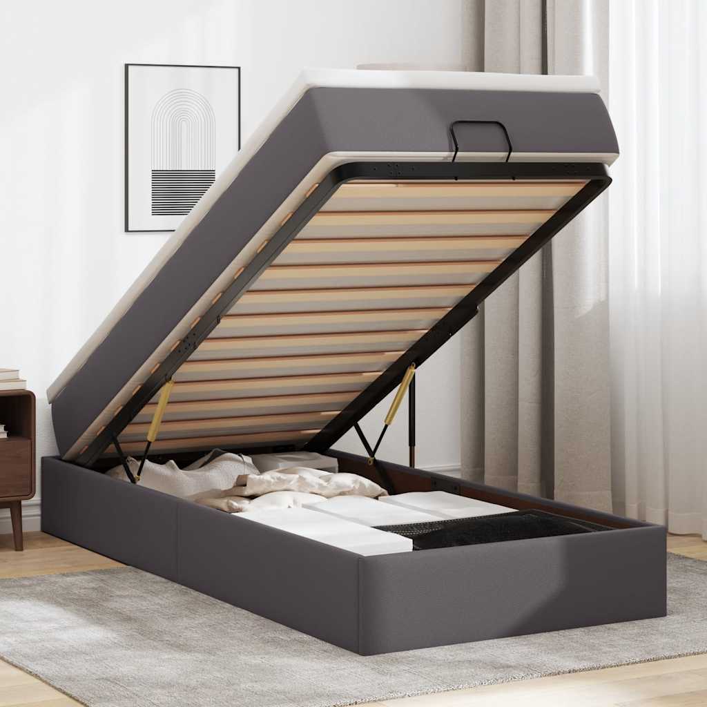 vidaXL Lit coffre avec matelas gris 100x200 cm similicuir