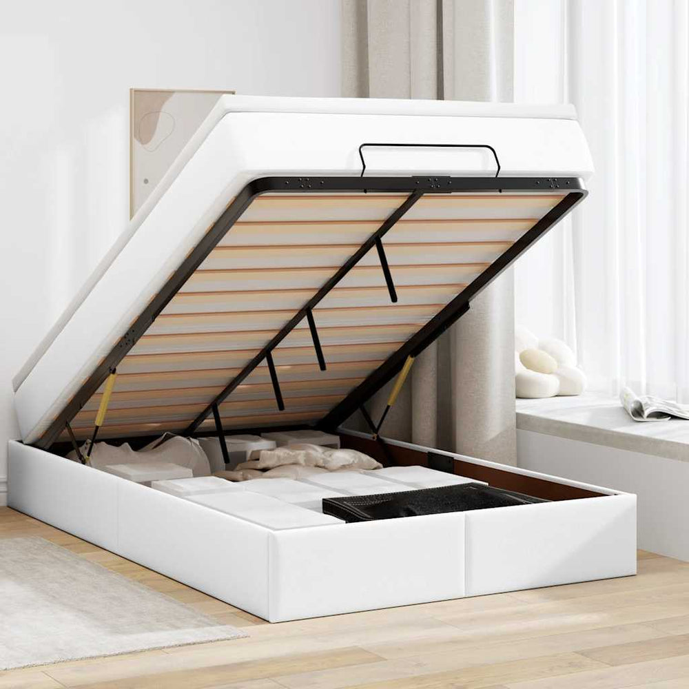 vidaXL Lit coffre avec matelas Blanc 120x190 cm Similicuir