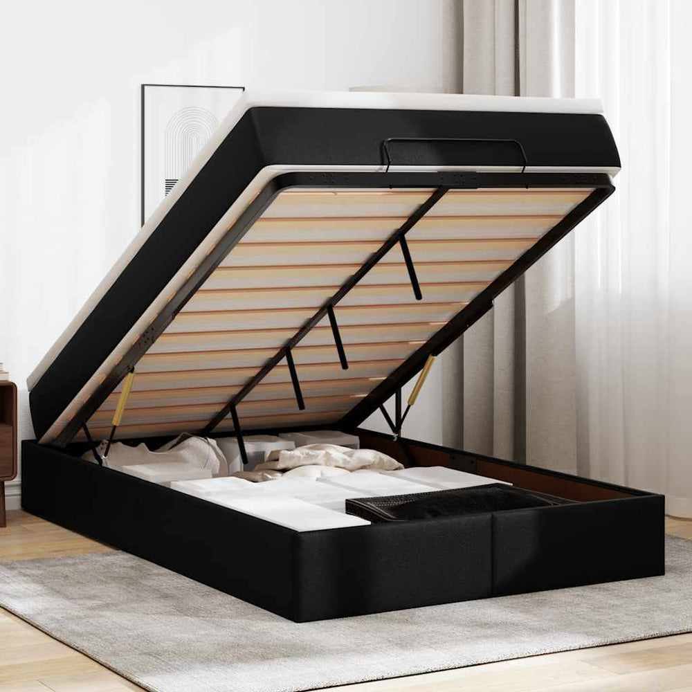 Ottoman Bett mit Matratze 120x200 cm Kunstleder Schwarz