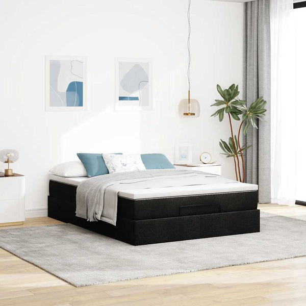 Ottoman Bett mit Matratze 140x190 cm Kunstleder Schwarz