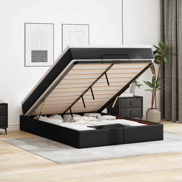 Ottoman Bett mit Matratze 140x190 cm Kunstleder Schwarz