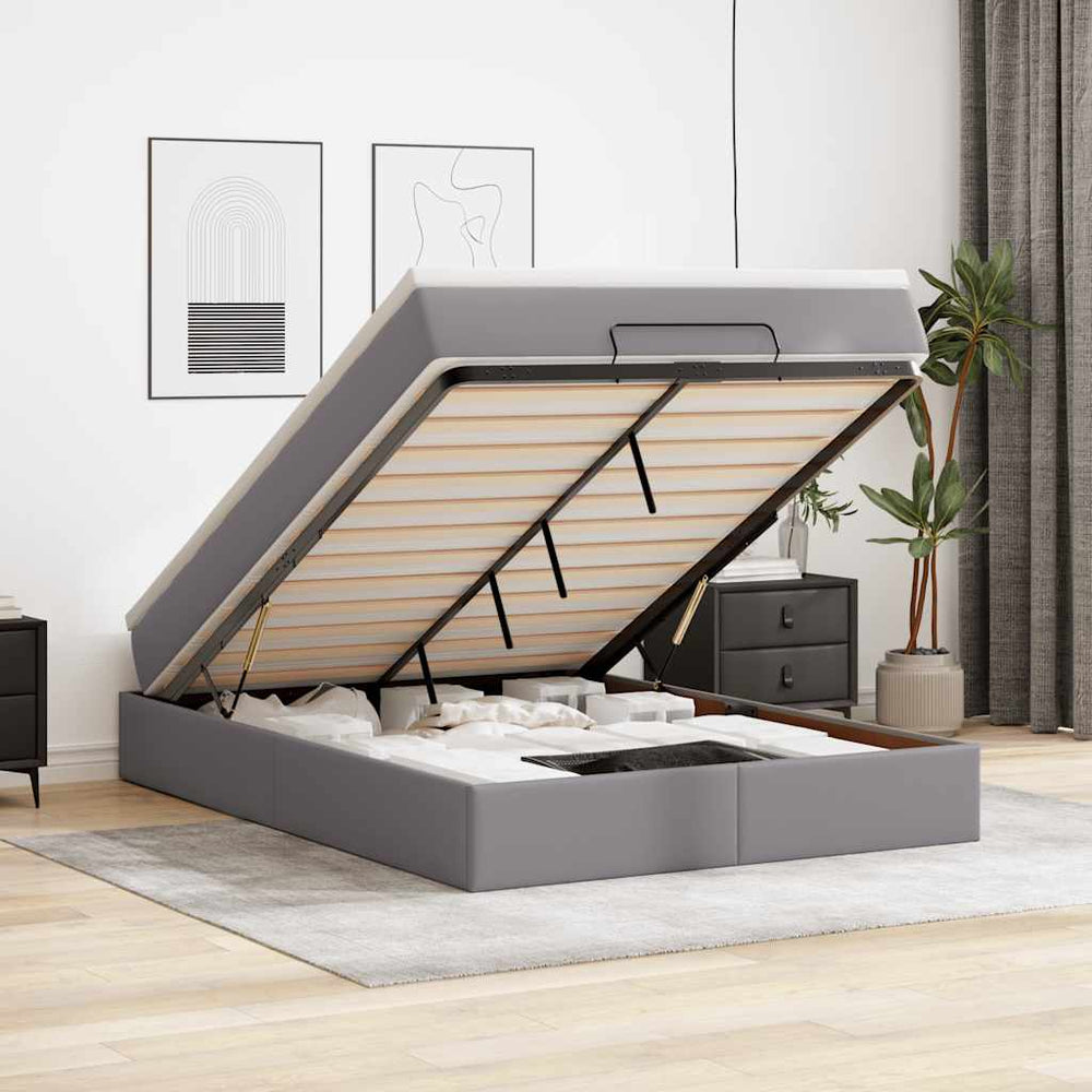 vidaXL Lit ottoman avec matelas gris 140x190 cm similicuir