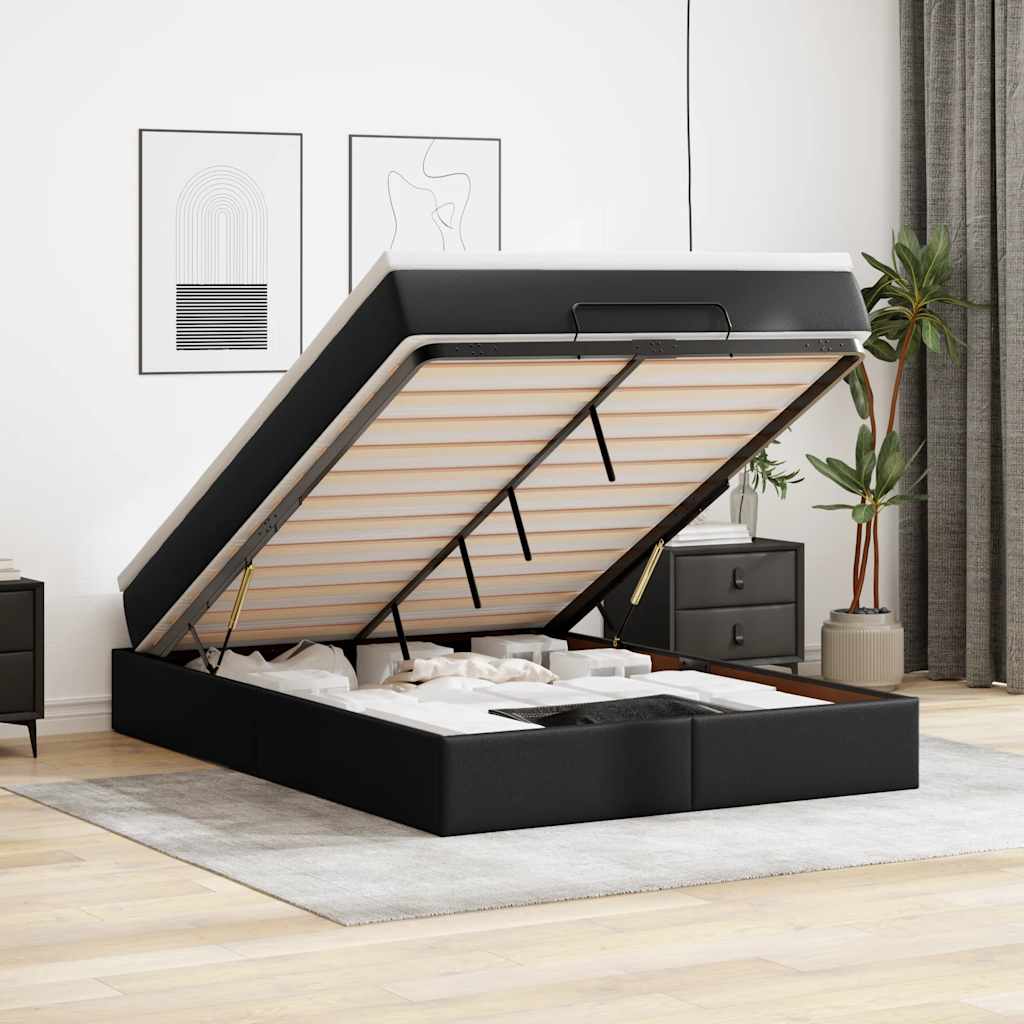 Ottoman Bett mit Matratze 140x200 cm Schwarz