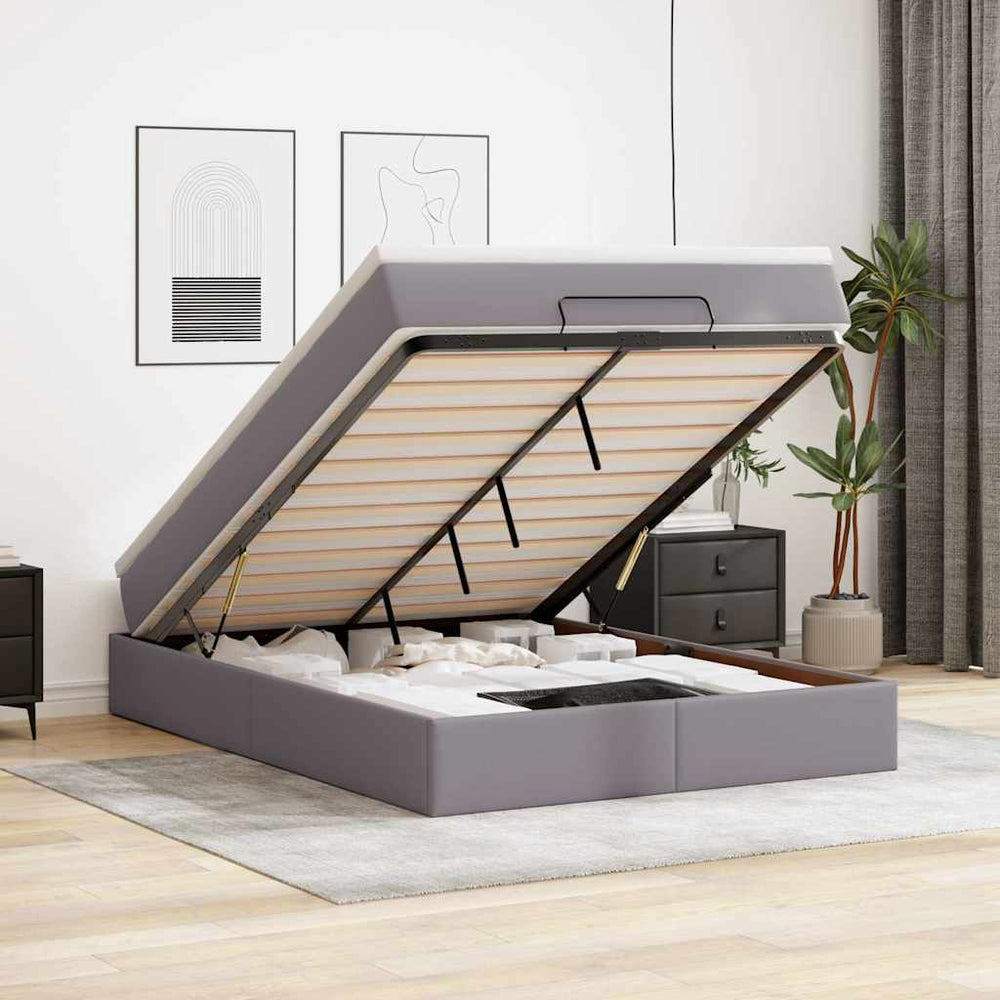 Ottoman Bett mit Matratze Grau 140x200 cm