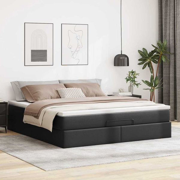 Ottoman Bett mit Matratze 160x200 cm Kunstleder Schwarz