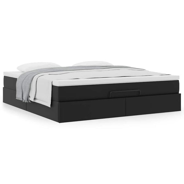 Ottoman Bett mit Matratze 160x200 cm Kunstleder Schwarz