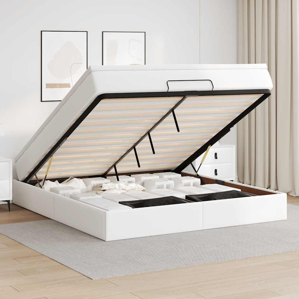 vidaXL Lit-coffre avec matelas Blanc 160x200 cm Similicuir