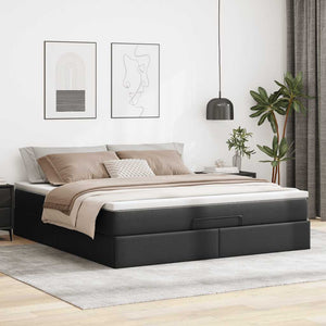 Ottoman Bett mit Matratze 180x200 cm Kunstleder Schwarz