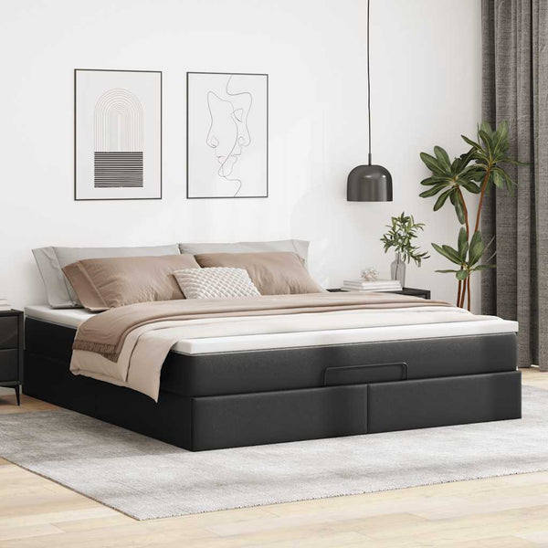 Ottoman Bett mit Matratze 180x200 cm Kunstleder Schwarz
