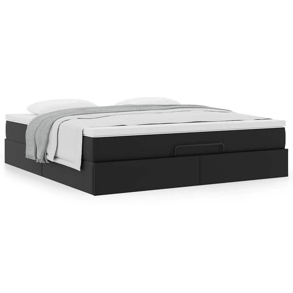 Ottoman Bett mit Matratze 180x200 cm Kunstleder Schwarz