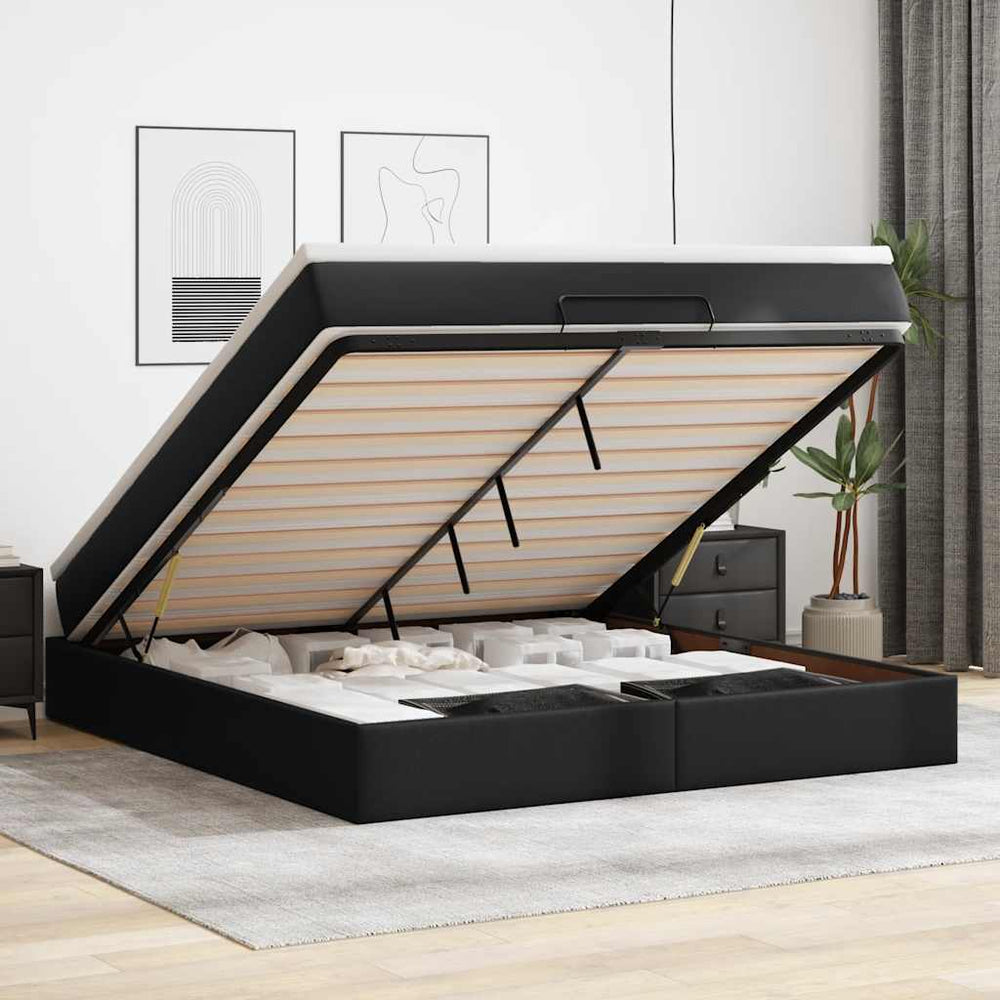 vidaXL Lit ottoman avec matelas Similicuir Noir 180x200 cm