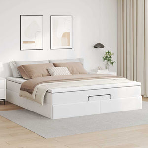 Ottoman Bett mit Matratze Weiß 180x200 cm