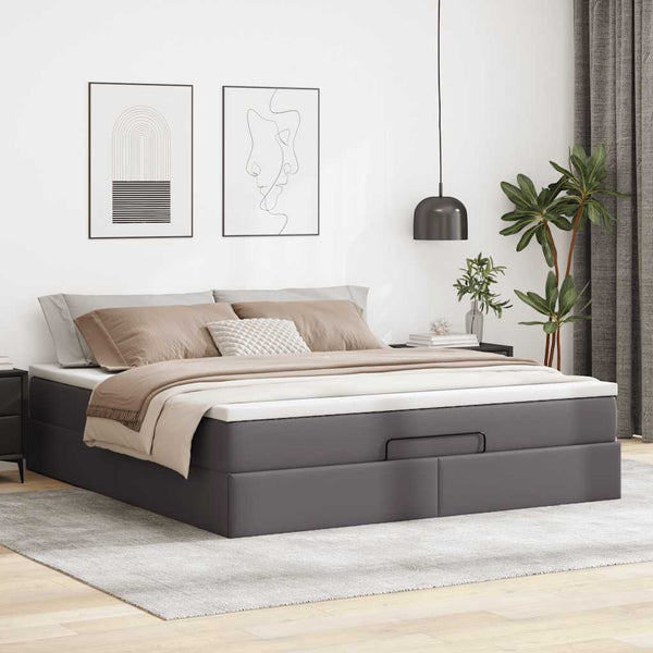 Ottoman Bett mit Matratze Grau 180x200 cm
